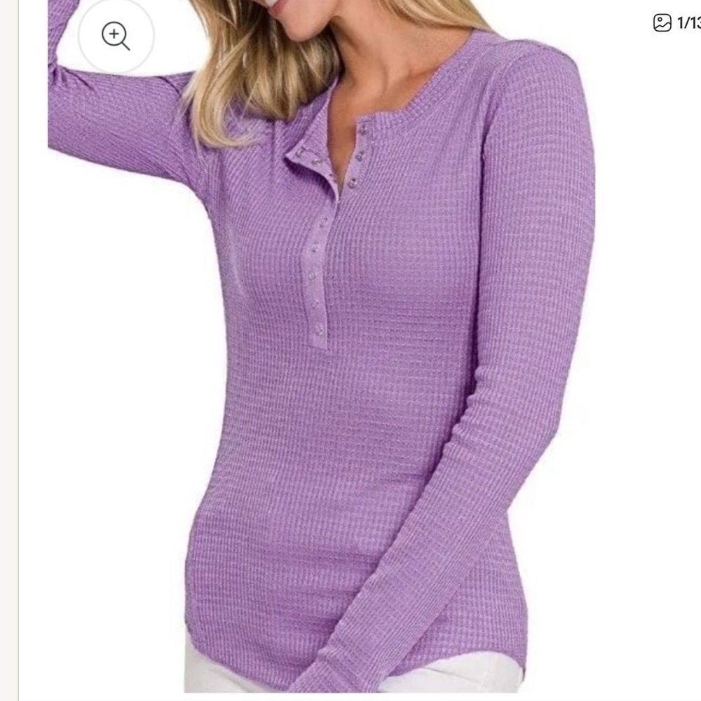 New Zenana Women's XLarge Lavender Waffle Long Sleeve Henley JT-2155G7